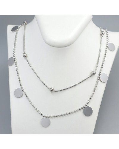 Подвійний ланцюжок із кулонами Stainless Steel. Сталь. Родій. Довжина: 42-47 см
