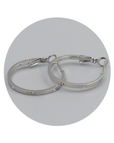 Сережки Stainless Steel. Сталь. Родій. Камені: білий циркон. Діаметр: 26 мм. Ширина: 1,8 мм.