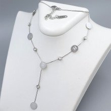 Ланцюжок із кулонами Stainless Steel. Сталь. Родій. Камені: циркон. Довжина: 42-47 см.