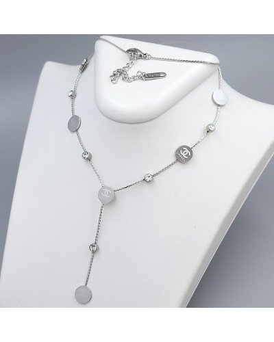 Ланцюжок із кулонами Stainless Steel. Сталь. Родій. Камені: циркон. Довжина: 42-47 см.