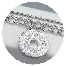 Подвійний браслет Stainless Steel. Сталь. Родій. Камені: білий циркон. Довжина: 17-20.5 см