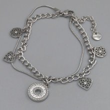 Подвійний браслет Stainless Steel. Сталь. Родій. Камені: білий циркон. Довжина: 17-20.5 см