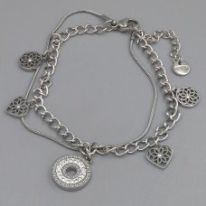Подвійний браслет Stainless Steel. Сталь. Родій. Камені: білий циркон. Довжина: 17-20.5 см