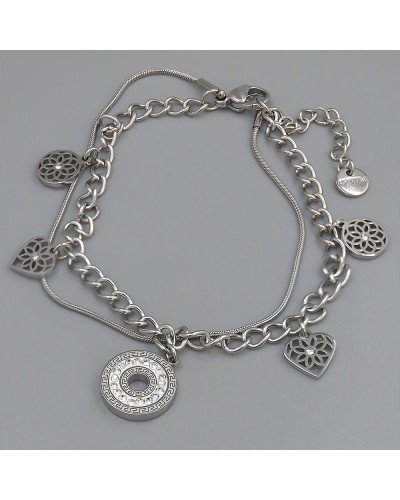 Подвійний браслет Stainless Steel. Сталь. Родій. Камені: білий циркон. Довжина: 17-20.5 см