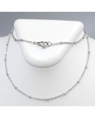 Ланцюжок Stainless Steel. Сталь. Родій. Довжина: 45.5 см. Ширина: 1 мм. Ширина кульки: 2 мм