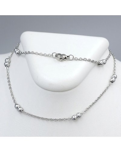 Ланцюжок Stainless Steel. Сталь. Родій. Довжина: 45 см. Ширина: 2 мм. Ширина кульки: 4 мм