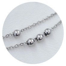 Ланцюжок Stainless Steel. Сталь. Родій. Довжина: 46 см. Ширина: 1 мм. Ширина кульки: 3 мм