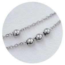 Ланцюжок Stainless Steel. Сталь. Родій. Довжина: 46 см. Ширина: 1 мм. Ширина кульки: 3 мм