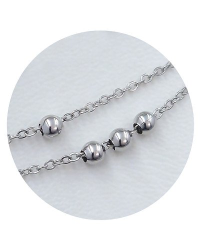 Ланцюжок Stainless Steel. Сталь. Родій. Довжина: 46 см. Ширина: 1 мм. Ширина кульки: 3 мм