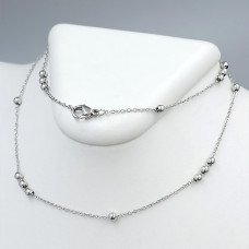 Ланцюжок Stainless Steel. Сталь. Родій. Довжина: 46 см. Ширина: 1 мм. Ширина кульки: 3 мм