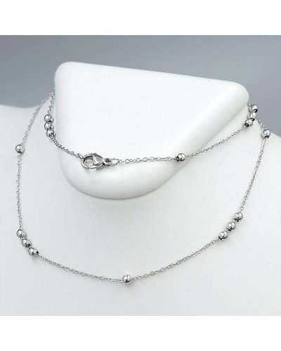 Ланцюжок Stainless Steel. Сталь. Родій. Довжина: 46 см. Ширина: 1 мм. Ширина кульки: 3 мм