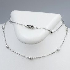 Ланцюжок Stainless Steel. Сталь. Родій. Довжина: 45 см. Ширина: 1 мм. Ширина кульки: 3 мм