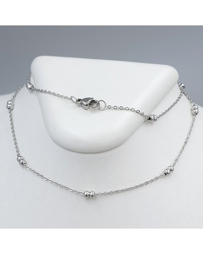 Ланцюжок Stainless Steel. Сталь. Родій. Довжина: 45 см. Ширина: 1 мм. Ширина кульки: 3 мм