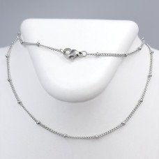 Ланцюжок Stainless Steel. Сталь. Родій. Довжина: 45 см. Ширина: 1 мм. Ширина кульки: 2 мм