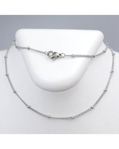 Ланцюжок Stainless Steel. Сталь. Родій. Довжина: 45 см. Ширина: 1 мм. Ширина кульки: 2 мм