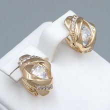 Сережки ХР. Позолота 18К. Камені: білий циркон. Довжина: 17 мм. Ширина: 11 мм.