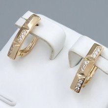 Сережки ХР. Позолота 18К. Камені: білий циркон. Довжина: 18 мм. Ширина: 4 мм.
