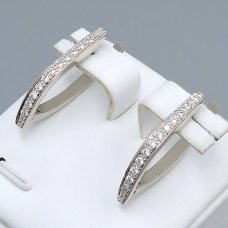 Сережки ХР. Родій. Камені: білий циркон. Довжина: 27 мм. Ширина: 3 мм.