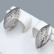 Сережки ХР. Родій. Камені: білий циркон. Довжина: 17 мм. Ширина: 9 мм.