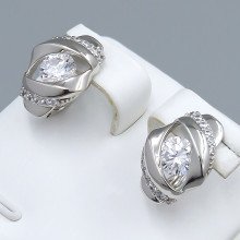 Сережки ХР. Родій. Камені: білий циркон. Довжина: 17 мм. Ширина: 11 мм.