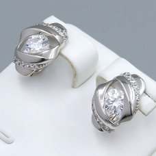 Сережки ХР. Родій. Камені: білий циркон. Довжина: 17 мм. Ширина: 11 мм.