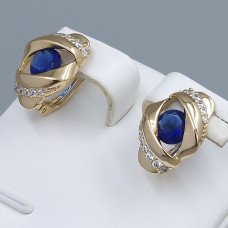 Сережки ХР. Позолота 18К. Камені: білий та синій циркон. Діаметр: 17 мм. Ширина: 11 мм