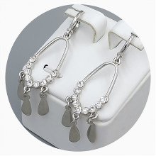 Сережки ХР. Родій. Камені: білий циркон. Довжина: 55 мм. Ширина: 15 мм.
