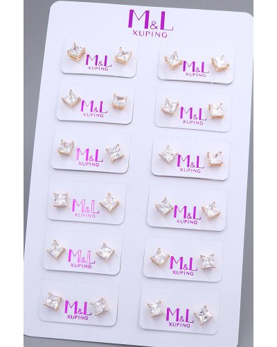 Сережки-гвоздики XР M&L. Позолота 18К. Камені: білий циркон. Діаметр: 5 мм. 12 пар.