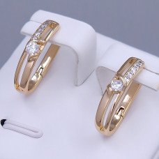 Сережки ХР. Позолота 18К. Камені: білий циркон. Довжина: 19 мм. Ширина: 4 мм.