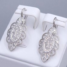 Сережки ХР. Родій. Камені: білий циркон. Довжина: 34 мм. Ширина: 14 мм.