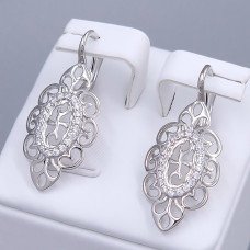 Сережки ХР. Родій. Камені: білий циркон. Довжина: 34 мм. Ширина: 14 мм.