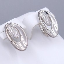 Сережки ХР. Родій. Камені: білий циркон. Довжина: 18 мм. Ширина: 10 мм.