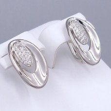Сережки ХР. Родій. Камені: білий циркон. Довжина: 18 мм. Ширина: 10 мм.
