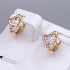 Сережки ХР. Позолота 18К. Камені: білий циркон. Діаметр: 13 мм. Ширина: 10 мм.