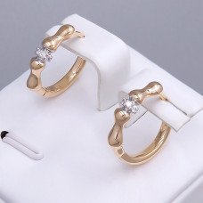 Сережки ХР. Позолота 18К. Камені: білий циркон. Діаметр: 15 мм. Ширина: 4 мм.