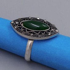 Кільце під крапельне срібло. Камені: зелений агат та гематити. Ширина: 16 мм Є: 17р 18р роз'єм