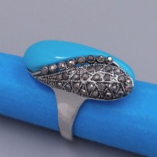 Кільце під крапельне срібло. Камені: бірюзовий агат та гематити. Ширина: 15 мм Є: 17р