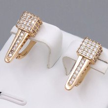 Сережки ХР. Позолота 18К. Камені: білий циркон. Довжина: 19 мм. Ширина: 7 мм