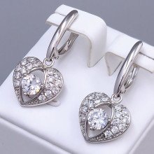 Сережки ХР. Родій. Камені: білий циркон. Довжина: 34 мм. Ширина: 16 мм.