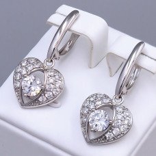 Сережки ХР. Родій. Камені: білий циркон. Довжина: 34 мм. Ширина: 16 мм.