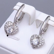 Сережки ХР. Родій. Камені: білий циркон. Довжина: 30 мм. Ширина: 12 мм.