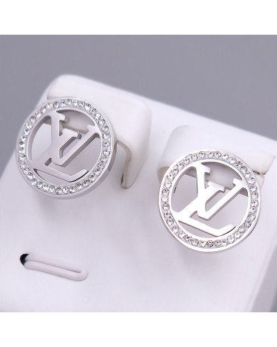 Сережки-гвоздики Stainless Steel. Сталь. Родій. Камені: білий циркон. Діаметр: 16 мм