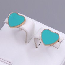 Сережки-гвоздики Stainless Steel з бірюзовою емаллю. Сталь. Позолота ЧВ. Довжина: 11 мм. Ширина: 12 мм.
