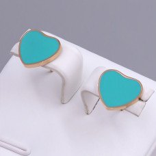 Сережки-гвоздики Stainless Steel з бірюзовою емаллю. Сталь. Позолота ЧВ. Довжина: 11 мм. Ширина: 12 мм.