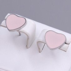 Сережки-гвоздики Stainless Steel з рожевою емаллю. Сталь. Родій. Довжина: 11 мм. Ширина: 12 мм.