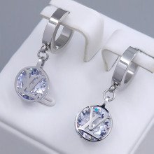 Сережки Stainless Steel. Сталь. Родій. Камені: білий циркон. Довжина: 30 мм. Ширина: 10 мм.