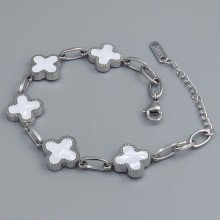 Двосторонній браслет Stainless Steel з білою емаллю. Сталь. Родій. Довжина: 17-20.5 см