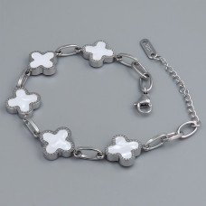 Двосторонній браслет Stainless Steel з білою емаллю. Сталь. Родій. Довжина: 17-20.5 см