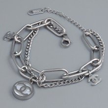 Браслет Stainless Steel з білою емаллю. Сталь. Родій. Довжина: 16.5-20.5 см