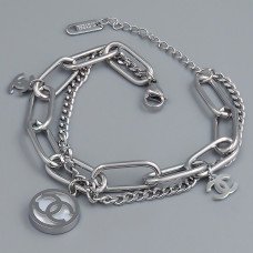 Браслет Stainless Steel з білою емаллю. Сталь. Родій. Довжина: 16.5-20.5 см